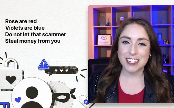 In a screenshot from a Meta public service announcement video, Rachel Tobac, CEO of SocialProof Security, talks about how to avoid becoming a victim of social media romance scams.