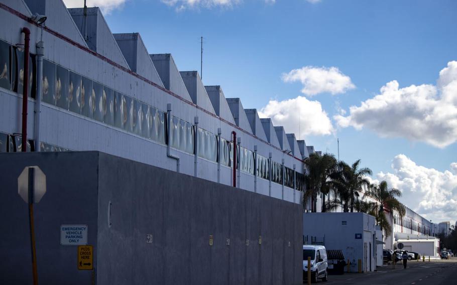 Outside the NAVWAR campus in San Diego’s Midway District, previously known by the acronym SPAWAR.