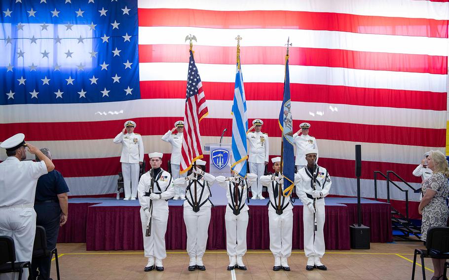 A change-of-command ceremony was held Aug. 1, 2024, at  Naval Support Activity Souda Bay, Greece, where Capt. Stephen Steacy relieved Capt. Odin Klug, who had led the base since July 2022.