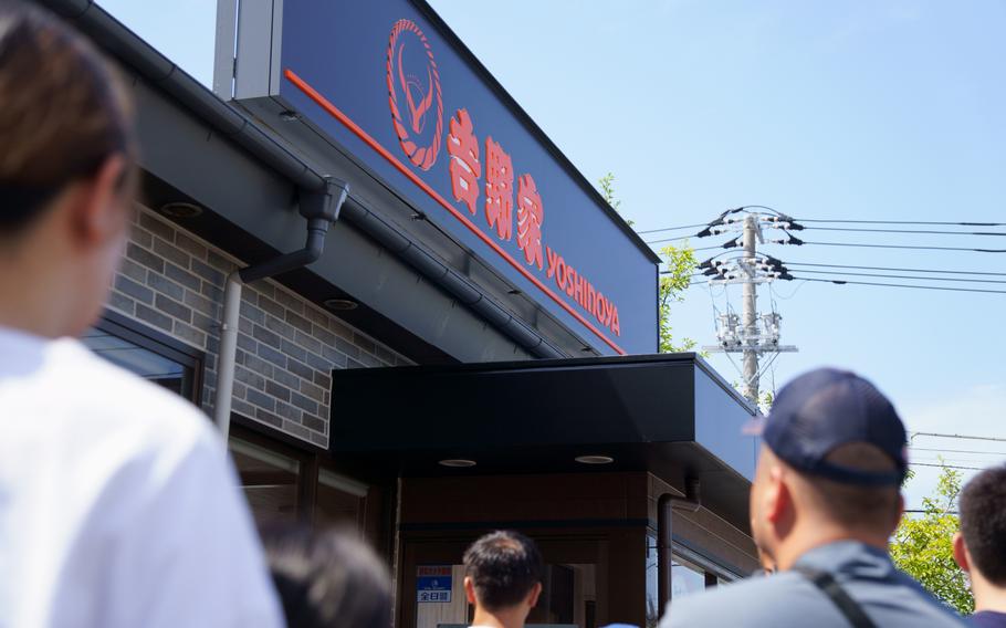 People line up for the special Kirby set at a Yoshinoya restaurant in the Yokohama area. 