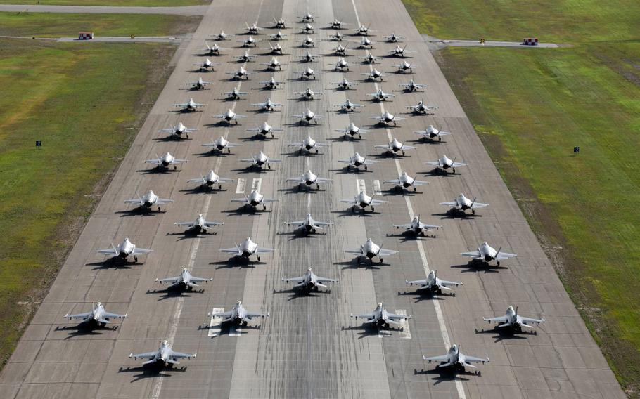 Air Force marks diamond anniversary with 75-fighter formation in Alaska