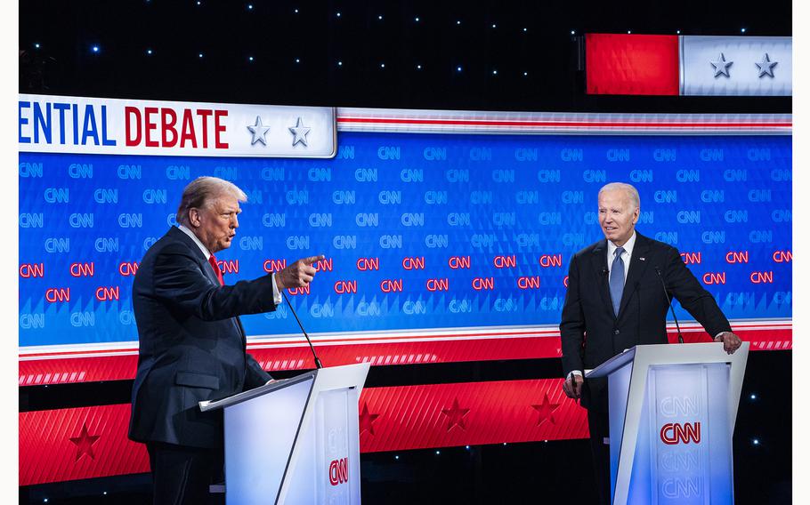 Former president Donald Trump and President Joe Biden participate in the first 2024 presidential debate.