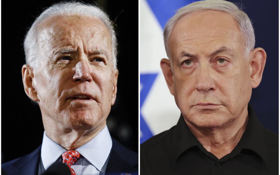 This combination image shows, from left; President Joe Biden, in 2020, and Israeli Prime Minister Benjamin Netanyahu in 2023.