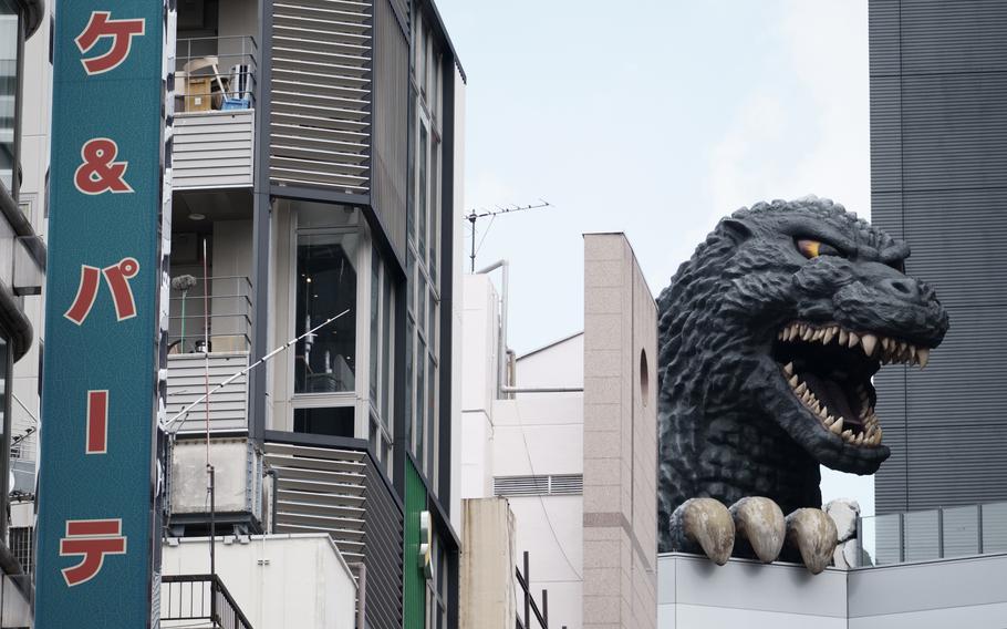 Godzilla welcomes moviegoers to Toho Cinemas Shinjuku in central Tokyo.