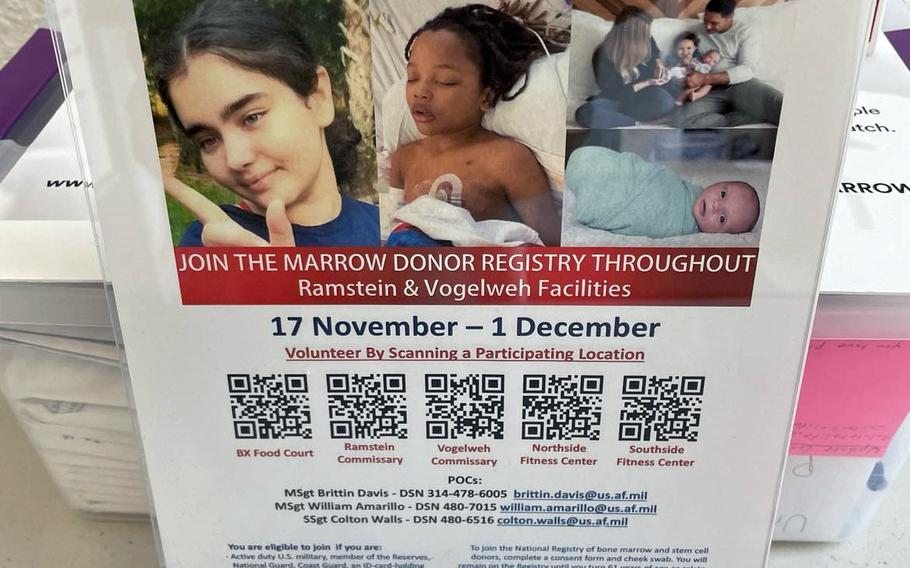 A Ramstein High School junior working on his Eagle Scout project and an Air Force first sergeant who survived a rare form of blood cancer are spearheading a bone-marrow donor drive. 