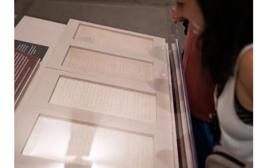 The Emancipation Proclamation is displayed at the National Archives in Washington on June 17, 2023. 