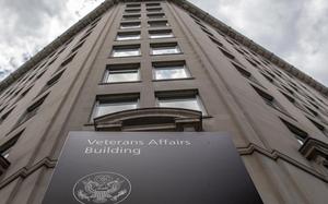 Street-level photo looking up at a Department of Veterans Affairs building in Washington, D.C.