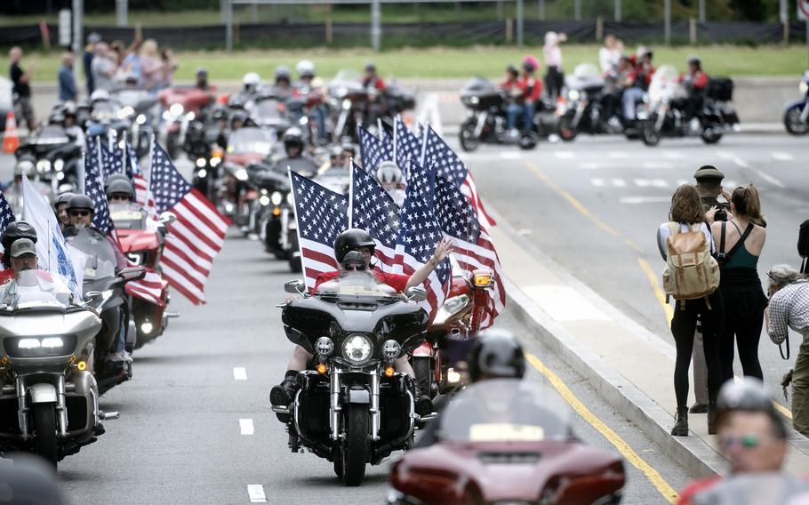 Hundreds of men and women rumble along Constitution Avenue as Rolling to Remember returns to Washington, D.C.