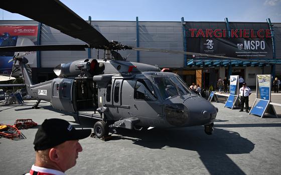 A Black Hawk helicopter is displayed at the 2024 International Defence Industry Exhibition in Kielce, Poland, on Sept. 3, 2024. (Sergei Gapon/AFP/Getty Images/TNS)