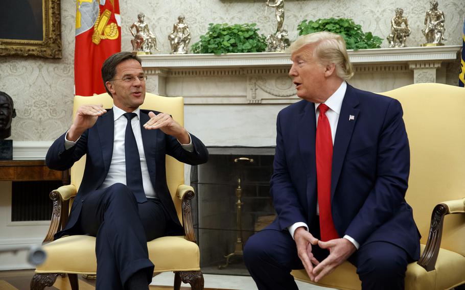 President Donald Trump speaks during a meeting with the Dutch Prime Minister Mark Rutte in the Oval Office of the White House, Thursday, July 18, 2019, in Washington.