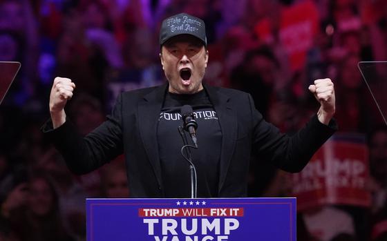 Elon Musk speaks before Republican presidential nominee former President Donald Trump at a campaign rally at Madison Square Garden, Sunday, Oct. 27, 2024, in New York. (AP Photo/Evan Vucci)