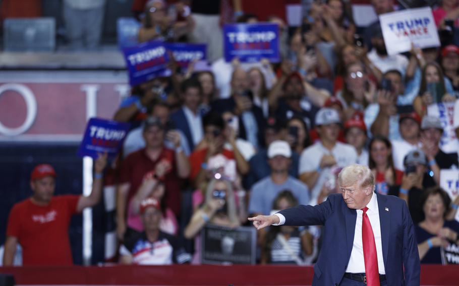 Donald Trump speaks at a campaign rally in St. Cloud, Minn., on July 27, 2024. 