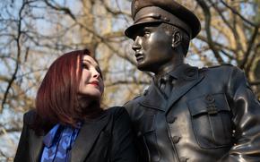 Priscilla Presley gazes at a bronze statue of her former husband, Elvis Presley, in Bad Nauheim, Germany, March 20, 2025. Priscilla met Elvis in the spa town in 1959, when she was 14.