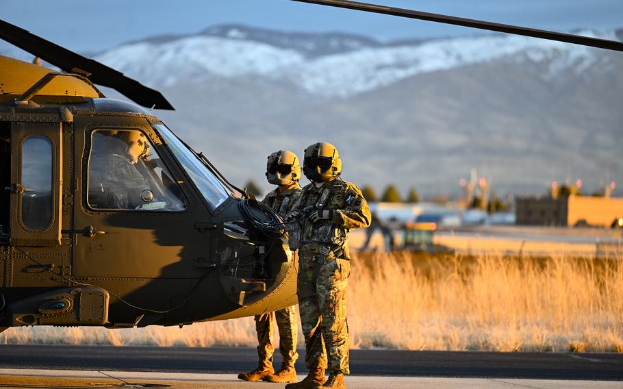 Soldiers from the Idaho National Guard’s Company B, 1-183rd Assault Helicopter Battalion