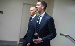 Sen. Rick Scott, R-Fla., left, introduced the bill on Chinese garlic, and Sen. Tom Cotton, R-Ark., right, offered the bill on seafood. (Tom Williams/CQ Roll Call/Zuma Press/TNS)