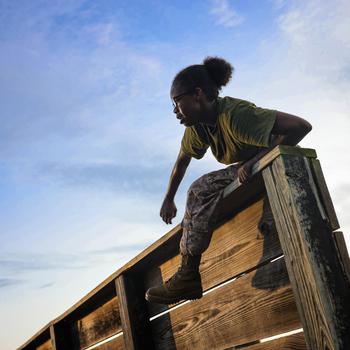 Recruits with Kilo Company, 3rd Recruit Training Battalion, conduct the Obstacle Course on Marine Corps Recruit Depot Parris Island, S.C., July 23, 2024.