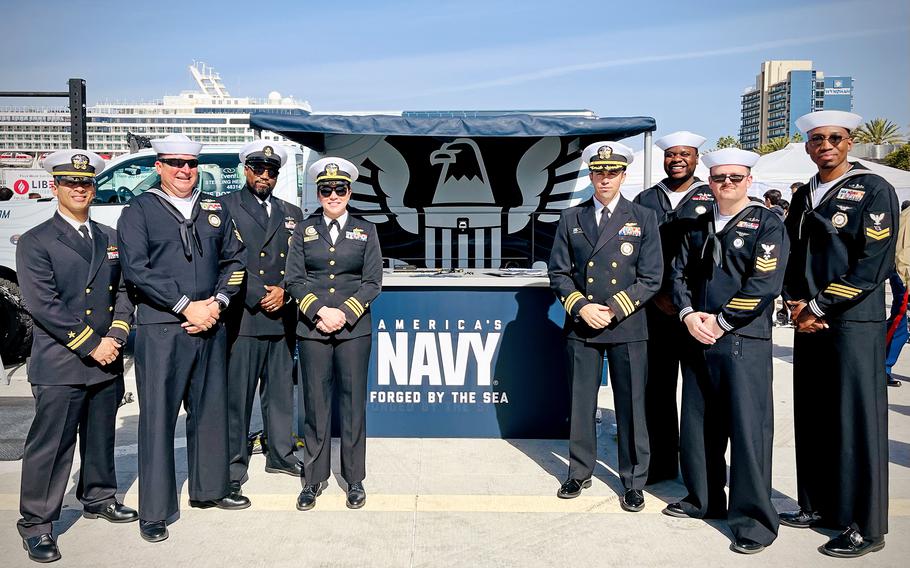 U.S. Navy sailors pose for a group photo.