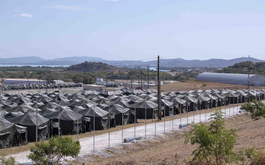 Migrant detainee holding tents at Naval Station Guantanamo Bay 