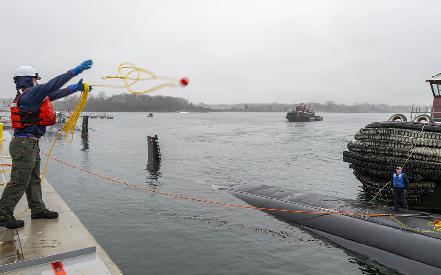 The USS Hampton arrives at Portsmouth Naval Shipyard