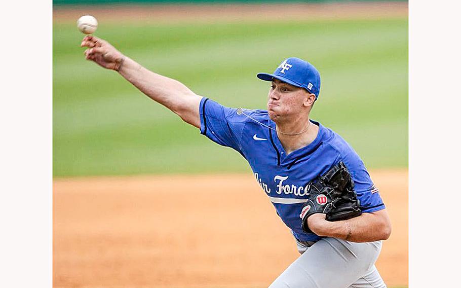 Then-Air Force Falcons player Paul Skenes throws a pitch from the mound as seen in a March 21, 2021, posting.