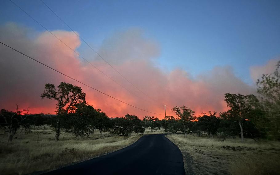 Smoke fills the sky as the Park Fire approaches Chico, Calif., from the east on July 24, 2024.