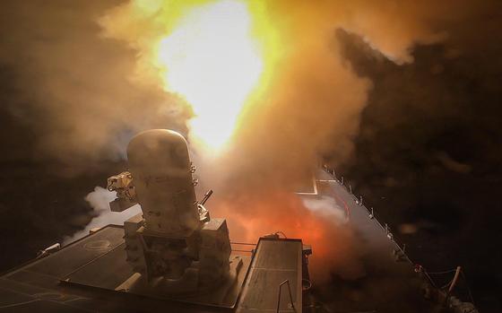 The USS Carney defeats a combination of Houthi missiles and unmanned aerial vehicles in the Red Sea, Oct. 19, 2023. (Mass Communication Specialist 2nd Class Aaron Lau/U.S. Navy/TNS)