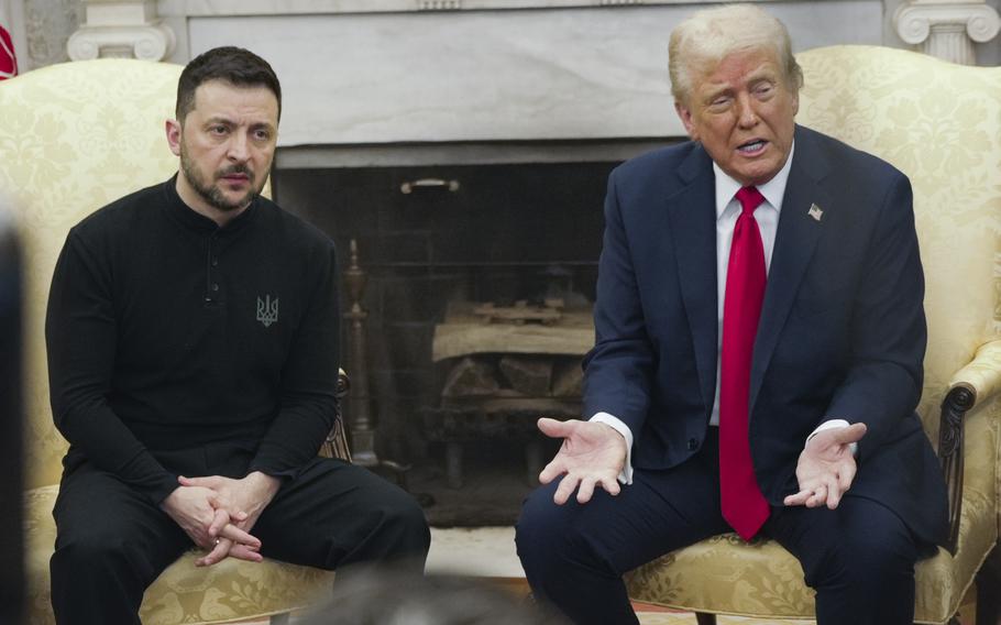 President Donald Trump speaks to Ukrainian President Volodymyr Zelenskyy.