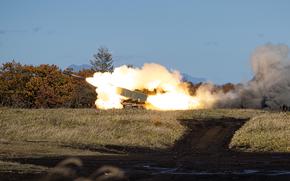 U.S. and Japanese troops fire High Mobility Artillery Rocket Systems, or HIMARS, and M270 multiple rocket-launchers during the Keen Sword exercise on the northern island of Hokkaido, Oct. 24, 2024.