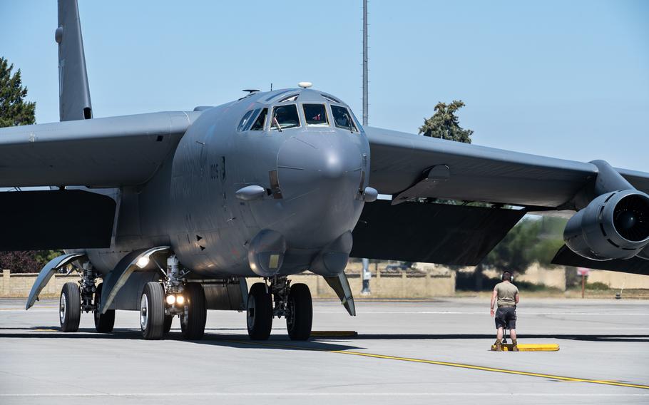 A B-52H Stratofortress assigned to the 69th Bomb Squadron taxis at Fairchild Air Force Base, Wash., July 15, 2024. 