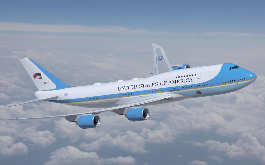 The next Air Force One aircraft, seen here in an artist’s rendering, are based on the Boeing 747-8 commercial airliner and are expected to begin flying the president of the United States in the late 2020s. The plane’s paint scheme will also have a few minor changes. 