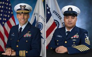 Side-by-side portraits of Coast Guard officers in dress uniforms.