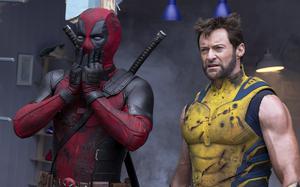 Ryan Reynolds, left, and Hugh Jackman star in “Deadpool & Wolverine.”