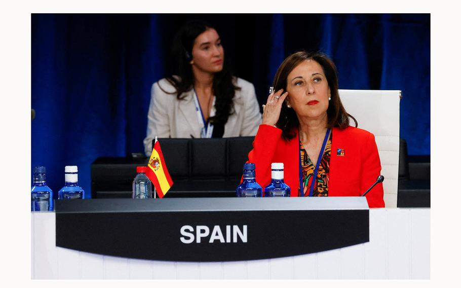 Spanish Defense Minister Margarita Robles attends a meeting during a NATO summit in Madrid, Spain, on June 29, 2022. 