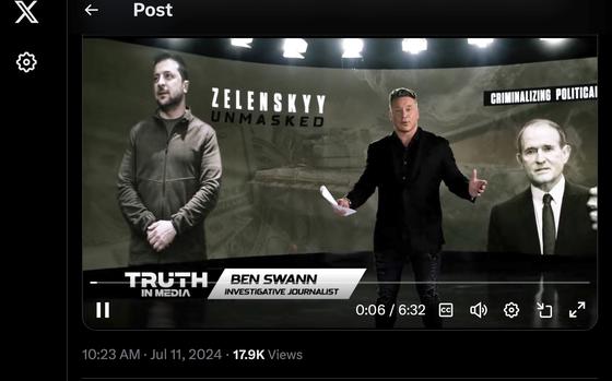 This image from Ben Swann's X social media account shows him in his video series "Zelenskyy Unmasked," posted on July 11, 2024. (AP Photo)