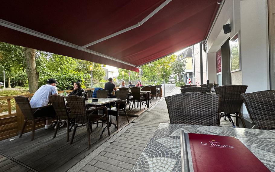 The outdoor seating at Osteria La Toscana is an enjoyable option for those who would rather not be sitting elbow-to-elbow with other diners. 