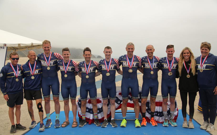 Navy men capture their third consecutive gold during the 2024 Armed Forces Triathlon Championships.