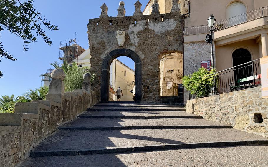 This Byzantine Gate, or Porta Bizantina, is one of the entry points into Agropoli, Italy's medieval village. Just steps away is the Chiesa della Madonna di Constantinopli, which dates to at least 1583. 