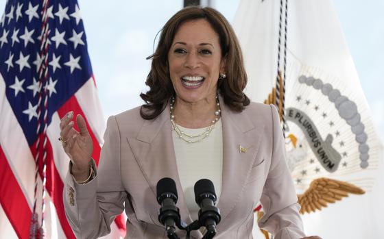 FILE - Vice President Kamala Harris speaks during a visit to the ...