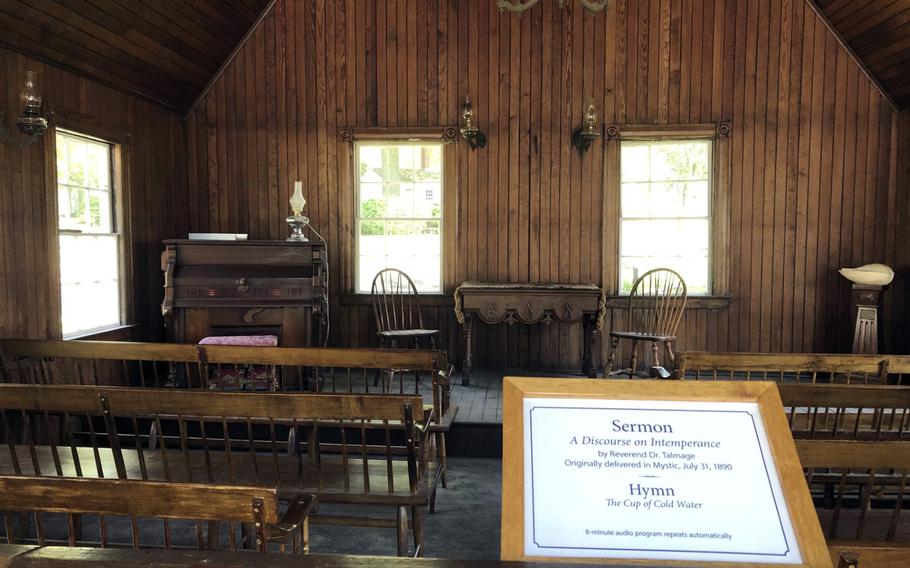 Inside a mid-19th century church at The Mystic Seaport Museum, in Mystic, Conn.