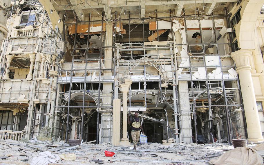 A building heavily damaged in Sudan.