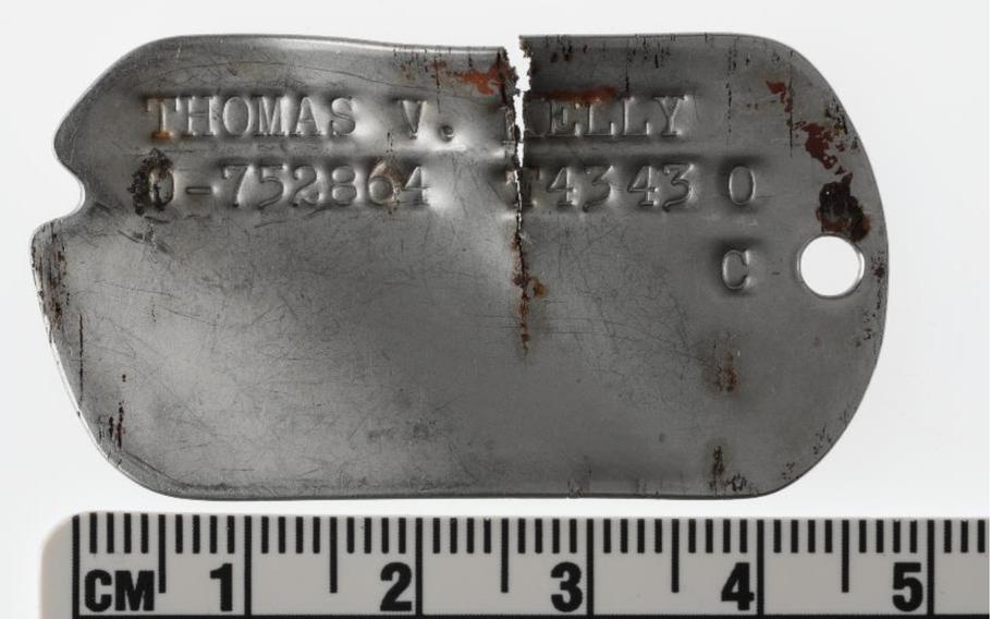 A cracked WWII dog tag.