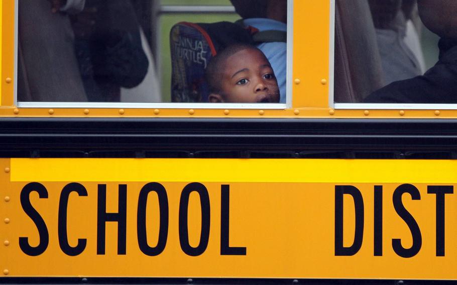 Students arrive at Harvey Rice Elementary School in Cleveland