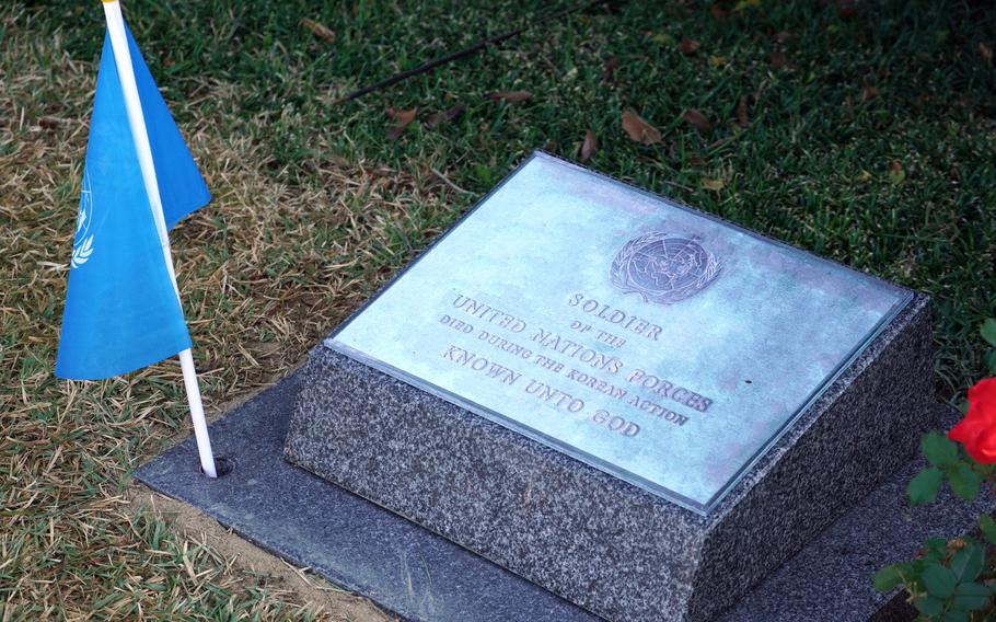 The U.N. Command prepares to bury an unknown Korean War service member during a Veterans Day ceremony at the U.N. cemetery in Busan, South Korea, Nov. 11, 2024.