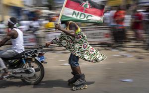 Supporters of opposition candidate and former President John Dramani Mahama celebrate his victory after his opponent conceded in Accra, Ghana, Sunday, Dec. 8, 2024. (AP Photo/Jerome Delay)