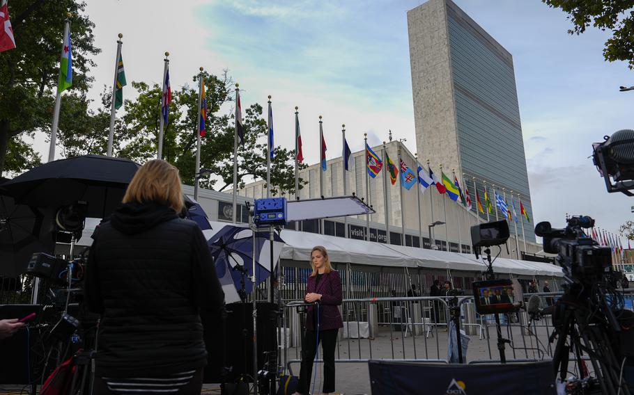 TV broadcasters outside the United Nations complex