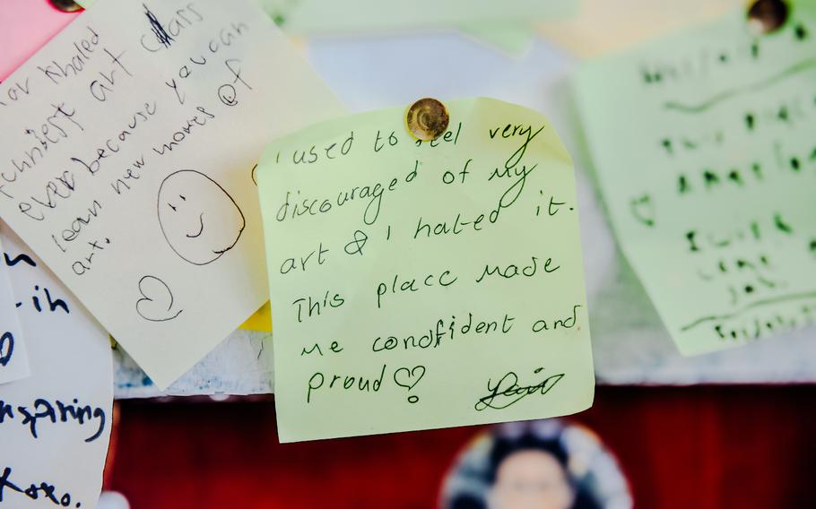 At the heart of Passion Art Cafe in Budaiya, Bahrain lies a wall of sticky notes and memories, where visitors pen affirmations, gratitude and artistic inspirations.