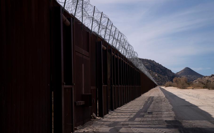 The border wall along the US-Mexico border in Jacumba Hot Springs, Calif.