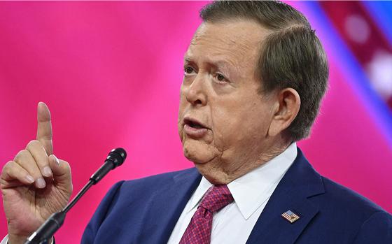Lou Dobbs speaks at the Conservative Political Action Conference in National Harbor, Md., on Feb. 24, 2024.