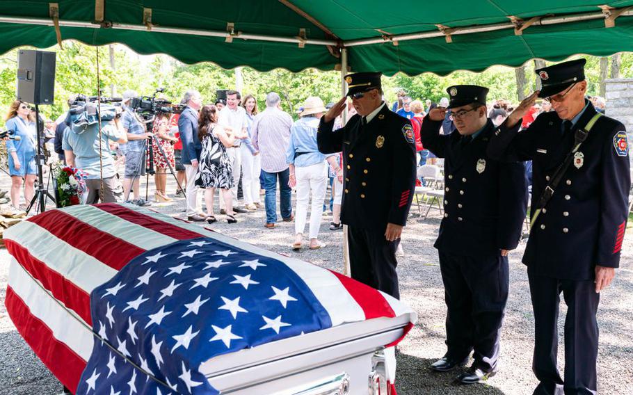 Sgt. Michael Uhrin is honored during the Metuchen Memorial Day parade in Metuchen, N.J., on Monday, May 29, 2023.