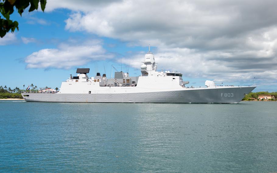 Royal Netherlands Navy frigate HNLMS Tromp arrives at Joint Base Pearl Harbor-Hickam, Hawaii, June 26, 2024, for the Rim of the Pacific exercise.